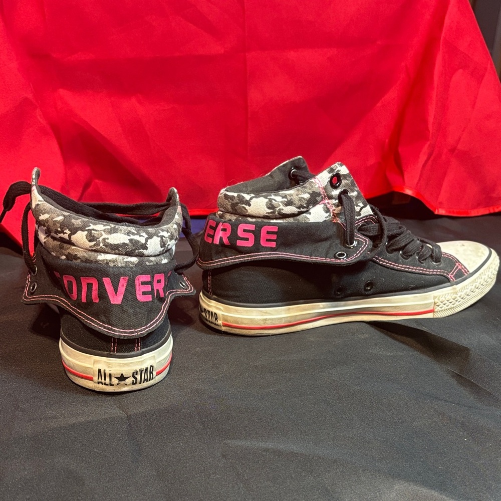 Converse Women’s Black and Pink High-Tops